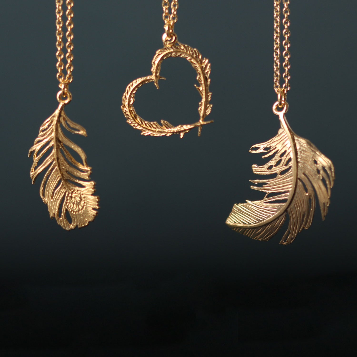 Peacock Feather Necklace Gold