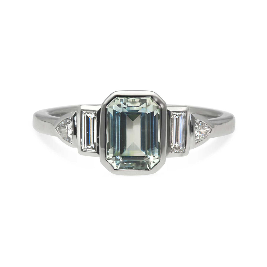 EC One London ethical jewellery DAPHNE Mint Sapphire and Diamond Platinum Engagement Ring