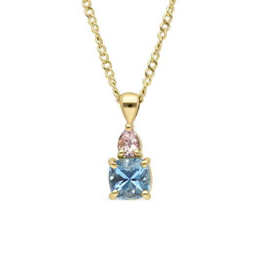 E.C.One London ethical ELISE Double Gemstone recycled Gold Pendant Necklace with Aquamarine