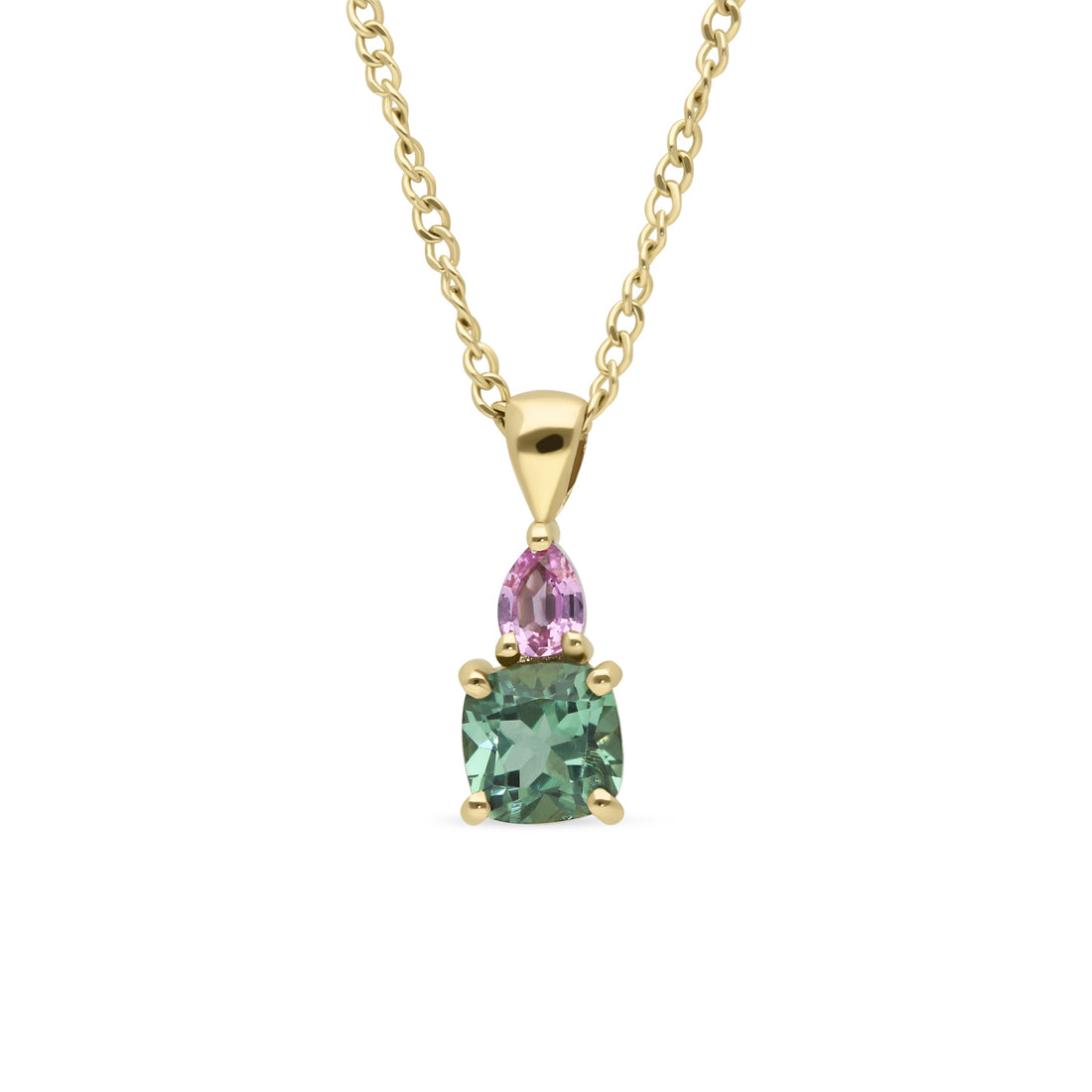 E.C.One London ethical ELISE Double Gemstone recycled Gold Pendant Necklace with green tourmaline