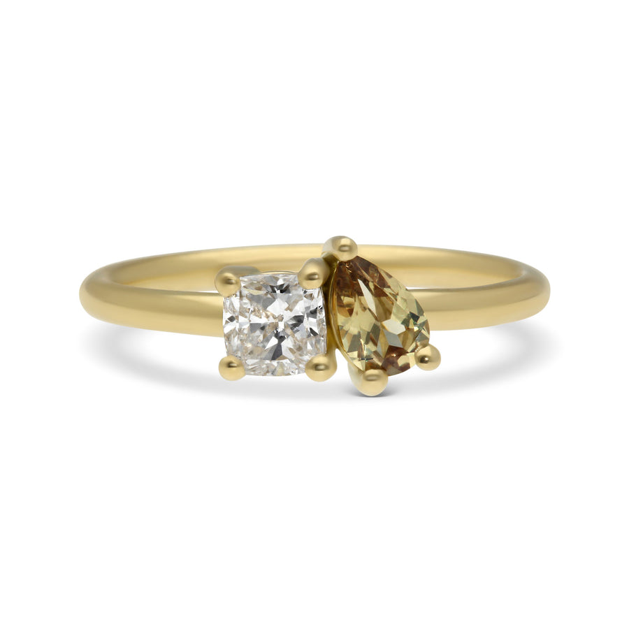 E.C.One London ethical jewellers JOSEPHINE Yellow Gold Diamond & Champagne Sapphire Engagement Ring