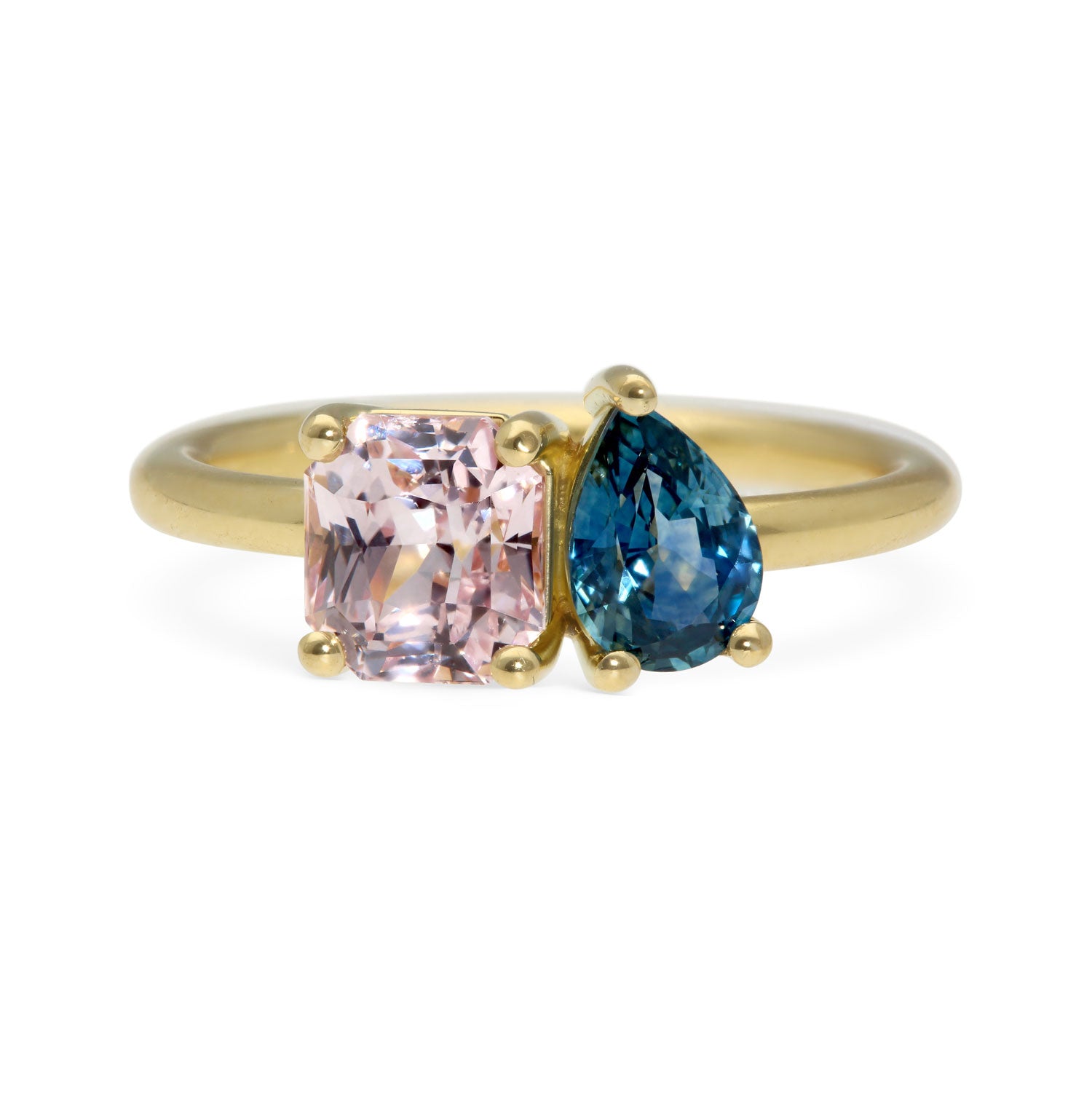 E.C.One London ethical  jewellers JOSEPHINE Ring Yellow Gold with Teal & Pink Sapphires