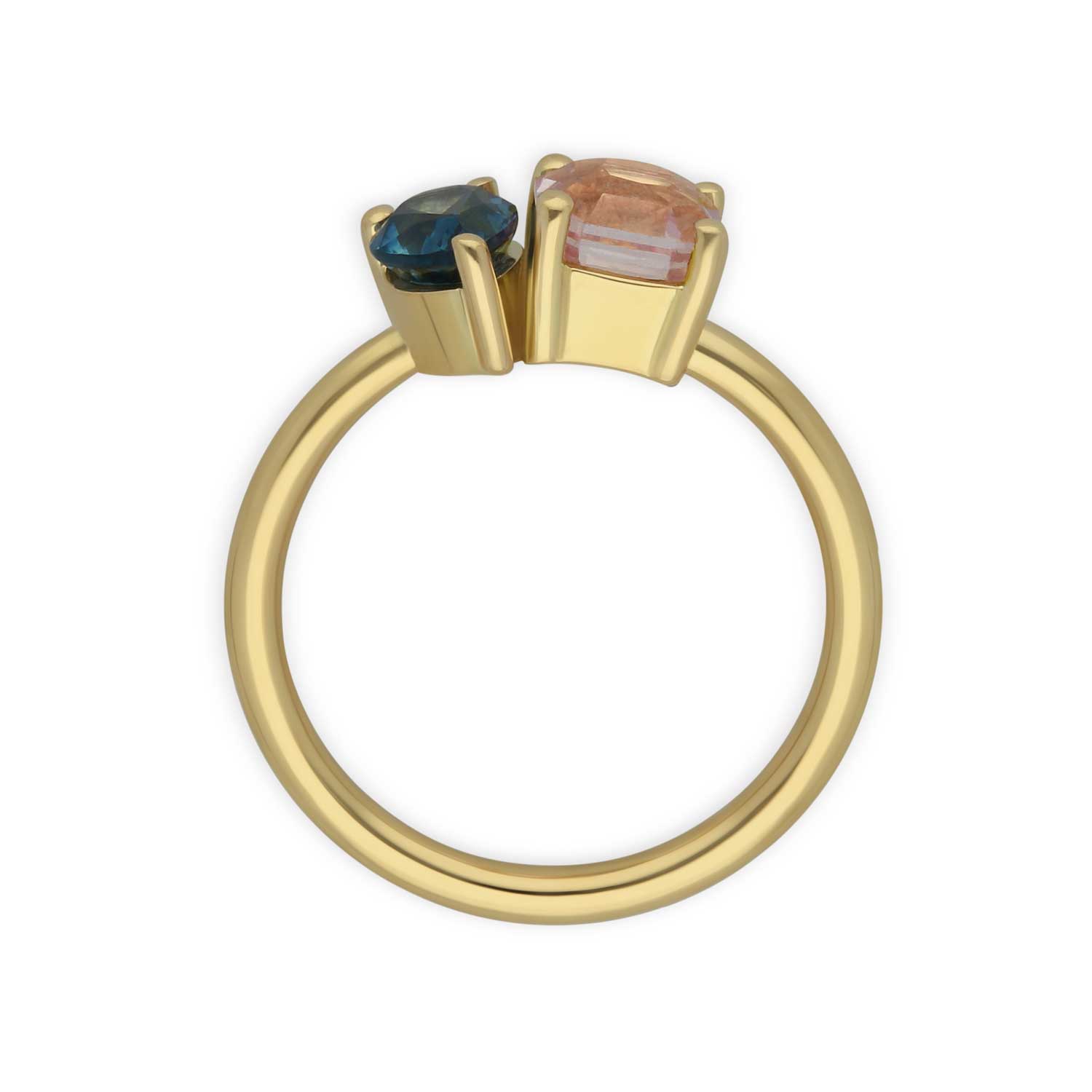 E.C.One London ethical  jewellers JOSEPHINE Ring Yellow Gold with Teal & Pink Sapphires