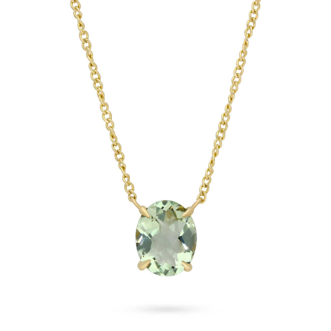 E.C.One London Oval Green Amethyst Gold Pendant Necklace made by hand in our on-site B-Corp certified London workshop