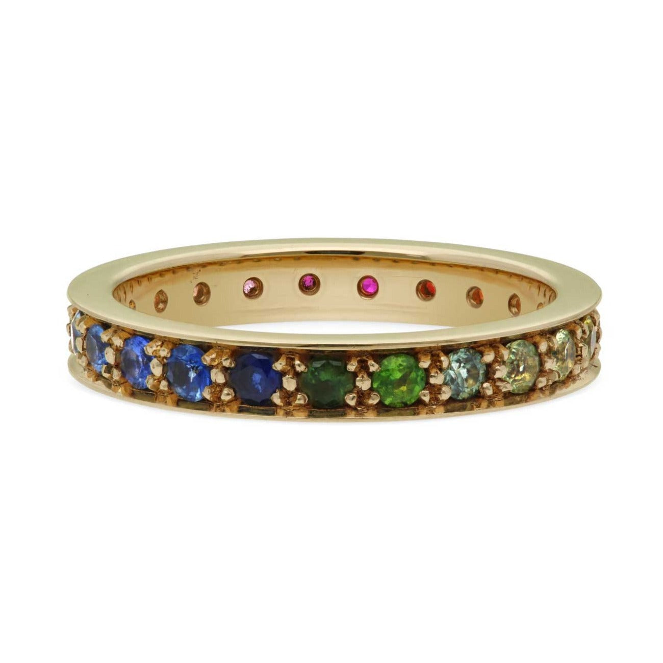 EC One's KALEIDOSCOPE Wide Gold Mixed Gemstone Eternity Ring made in our B Corp London workshop