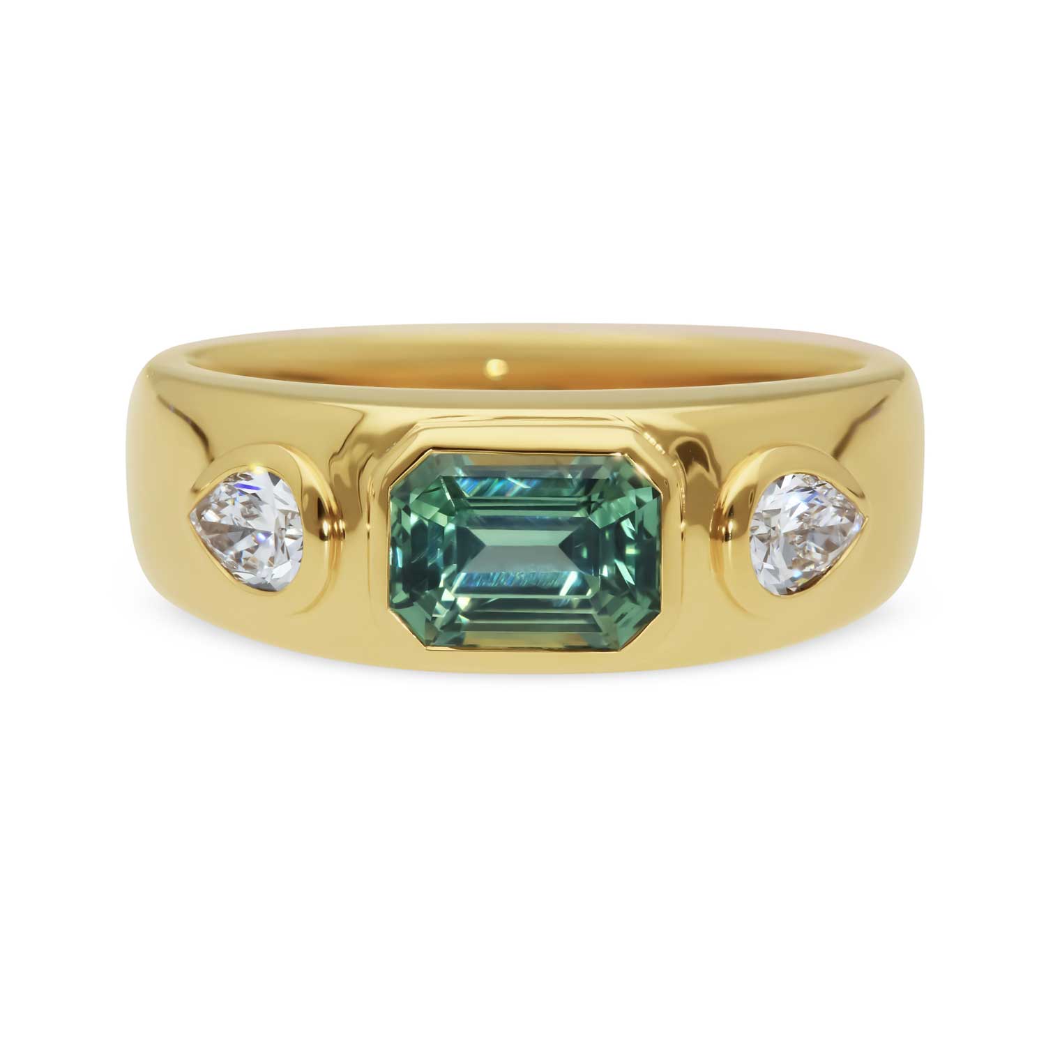 E.C.One ISLA Yellow Gold Green Sapphire and Diamond Engagement Ring made in our B Corp London workshop