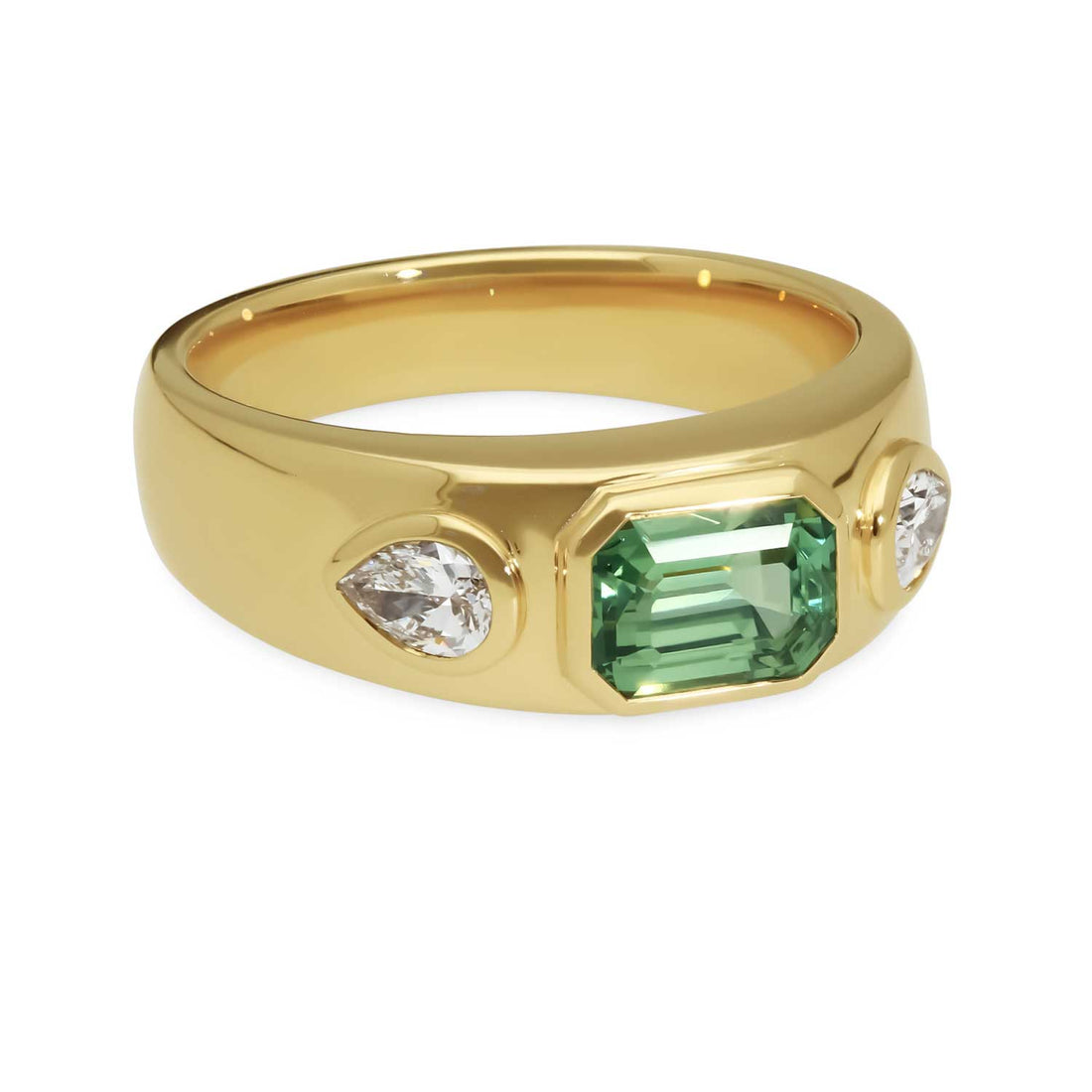 E.C.One ISLA Yellow Gold Green Sapphire and Diamond Engagement Ring made in our B Corp London workshop