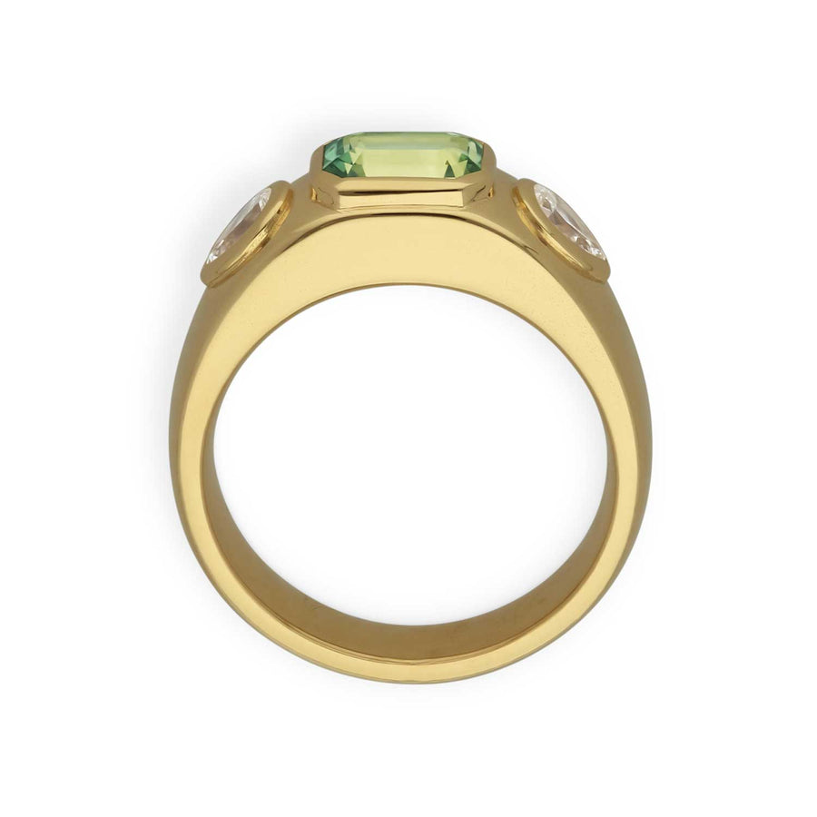 E.C.One ISLA Yellow Gold Green Sapphire and Diamond Engagement Ring made in our B Corp London workshop