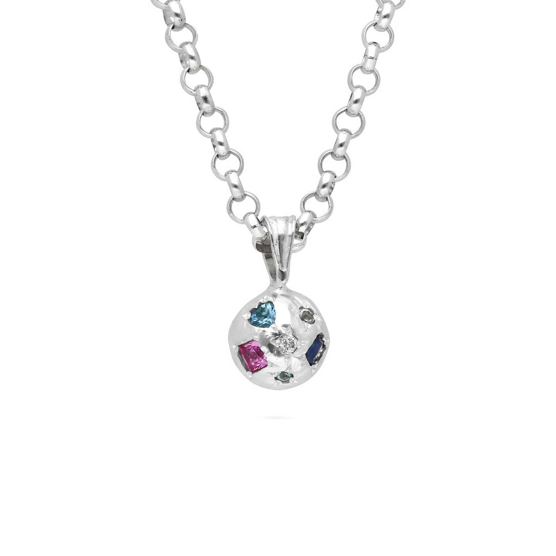 Ella Stern at E.C. One London  MULTI Gemstone Little Round Pendant Necklace Silver