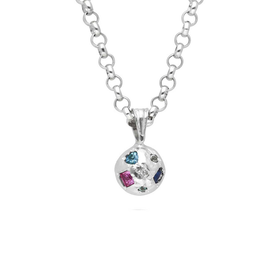 Ella Stern at E.C. One London  MULTI Gemstone Little Round Pendant Necklace Silver