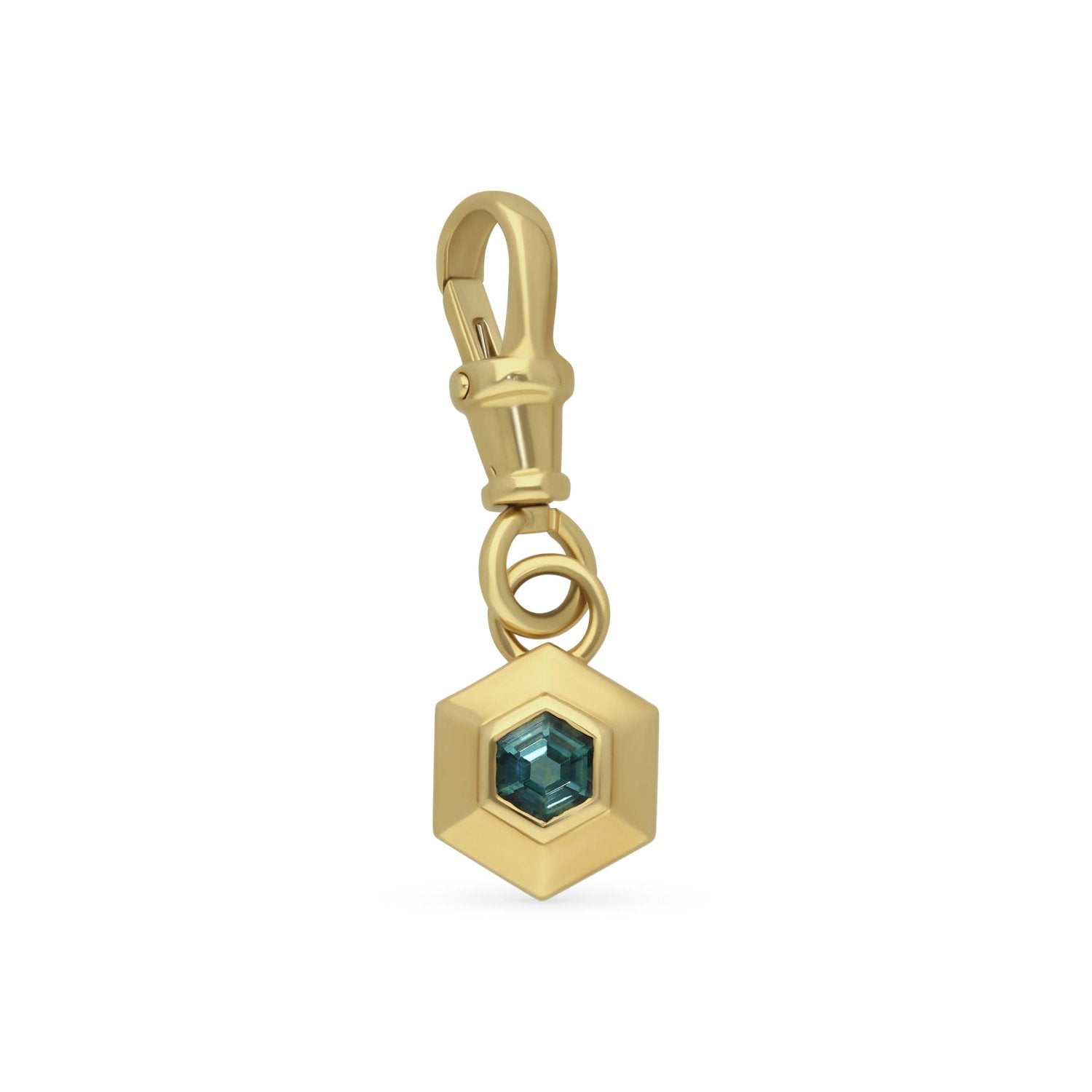 Ellie Air at E.C.One London ROCKPOOL Hexagon Gold Charm with Blue Tourmaline