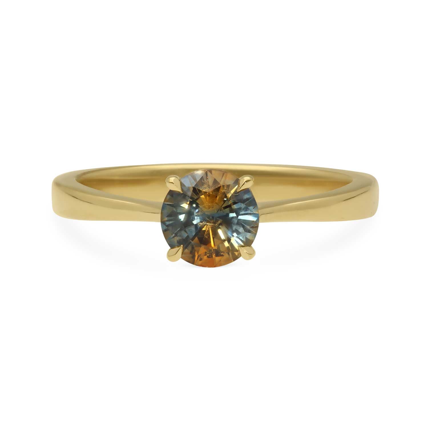 Ellie Air ethical jeweller DUO Ring with Brilliant Cut Montana Sapphire Yellow Gold