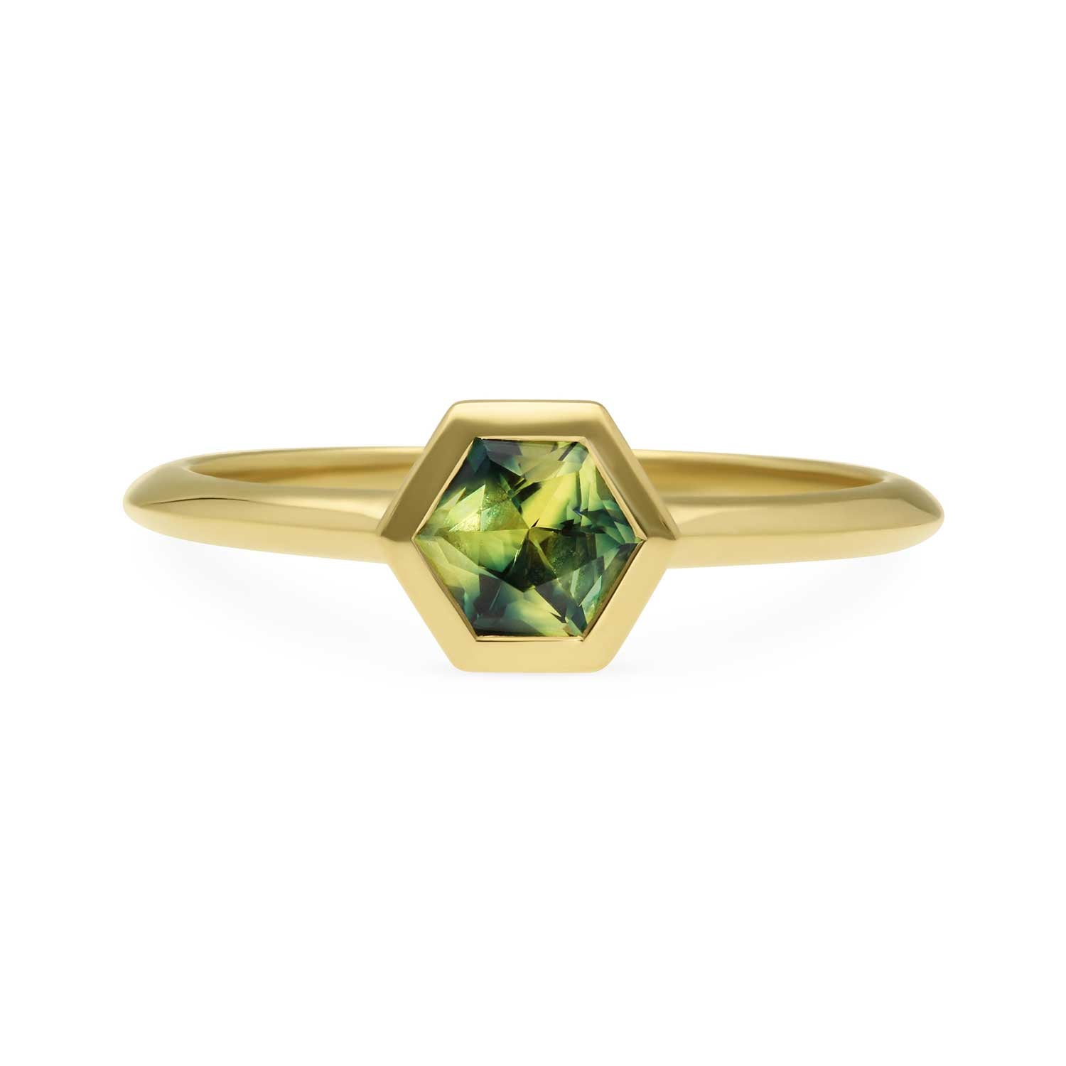 Ellie Air ethical jewellery GLOW Ring with Hexagon Cut Australian Sapphire Yellow Gold