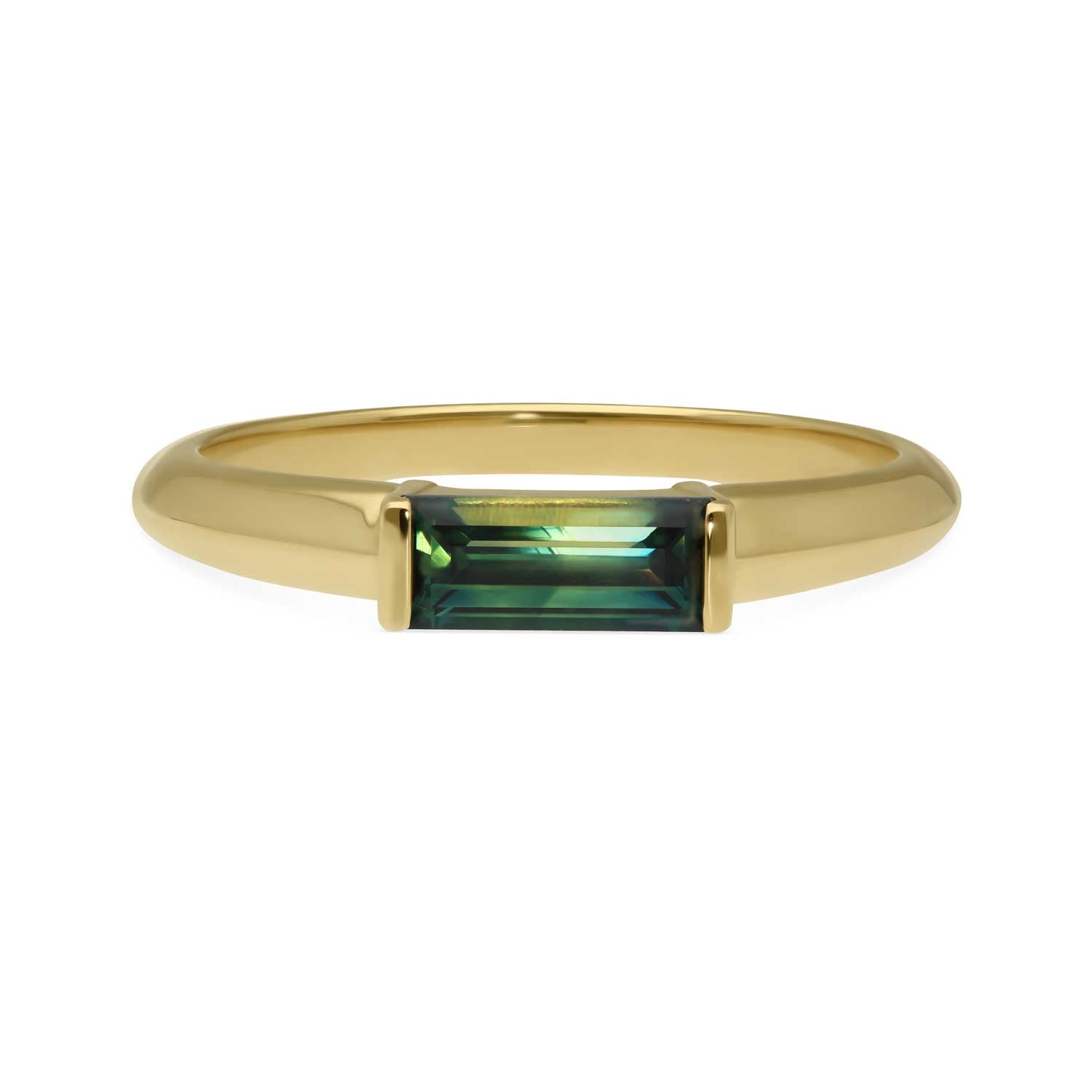 Ellie Air ethical jewellery MERIDIAN Ring with Baguette Cut Australian Sapphire Yellow Gold