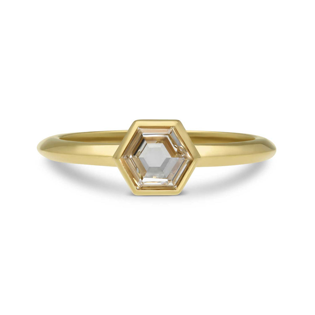 Ellie Air ethical jeweller REFLECTION Ring with Hexagon Diamond Yellow Gold