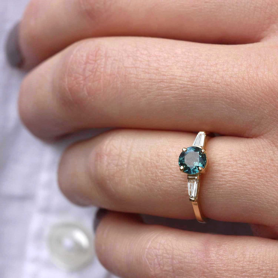 E.C.One JESSICA Round Montana Teal Sapphire Engagement Ring made in our B Corp London workshop