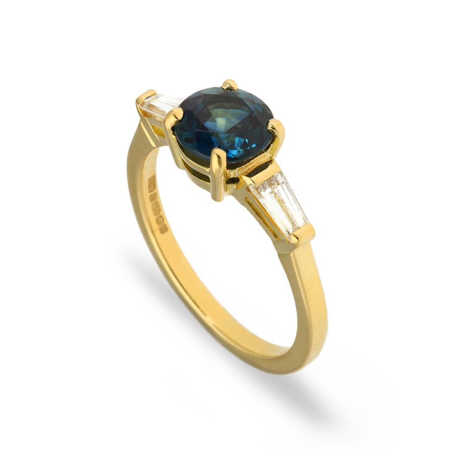 E.C.One JESSICA Round Montana Teal Sapphire Engagement Ring made in our B Corp London workshop