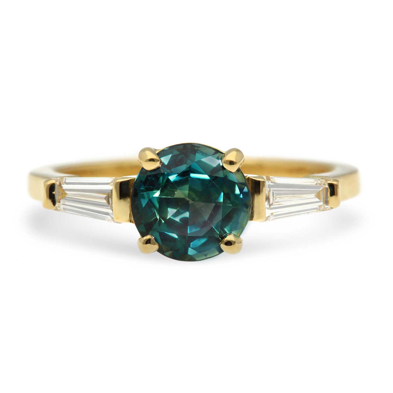 E.C.One JESSICA Round Montana Teal Sapphire Engagement Ring made in our B Corp London workshop