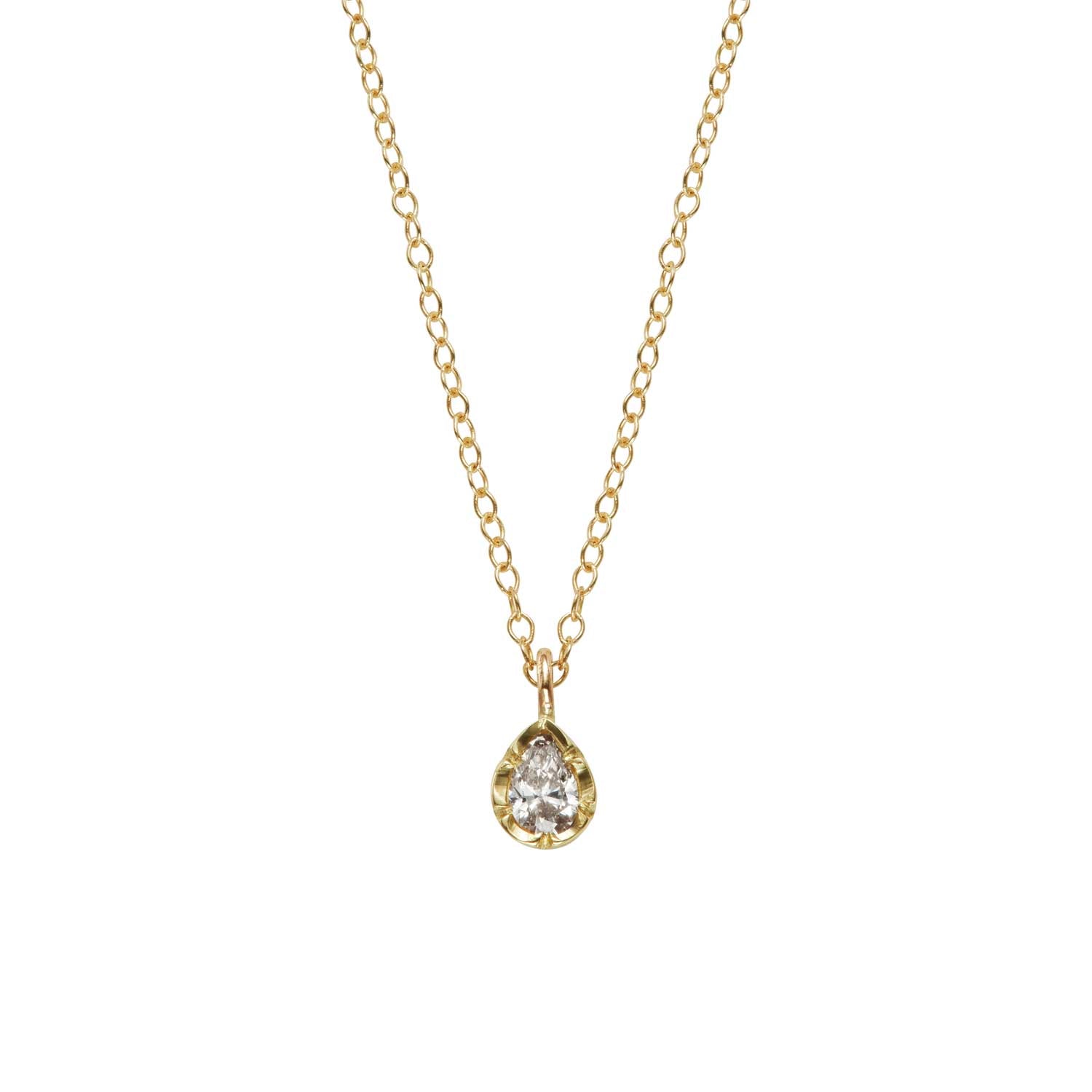 Natalie Perry at ethical jewellers E.C.One London Champagne Pear Diamond in Flower Setting Pendant Necklace