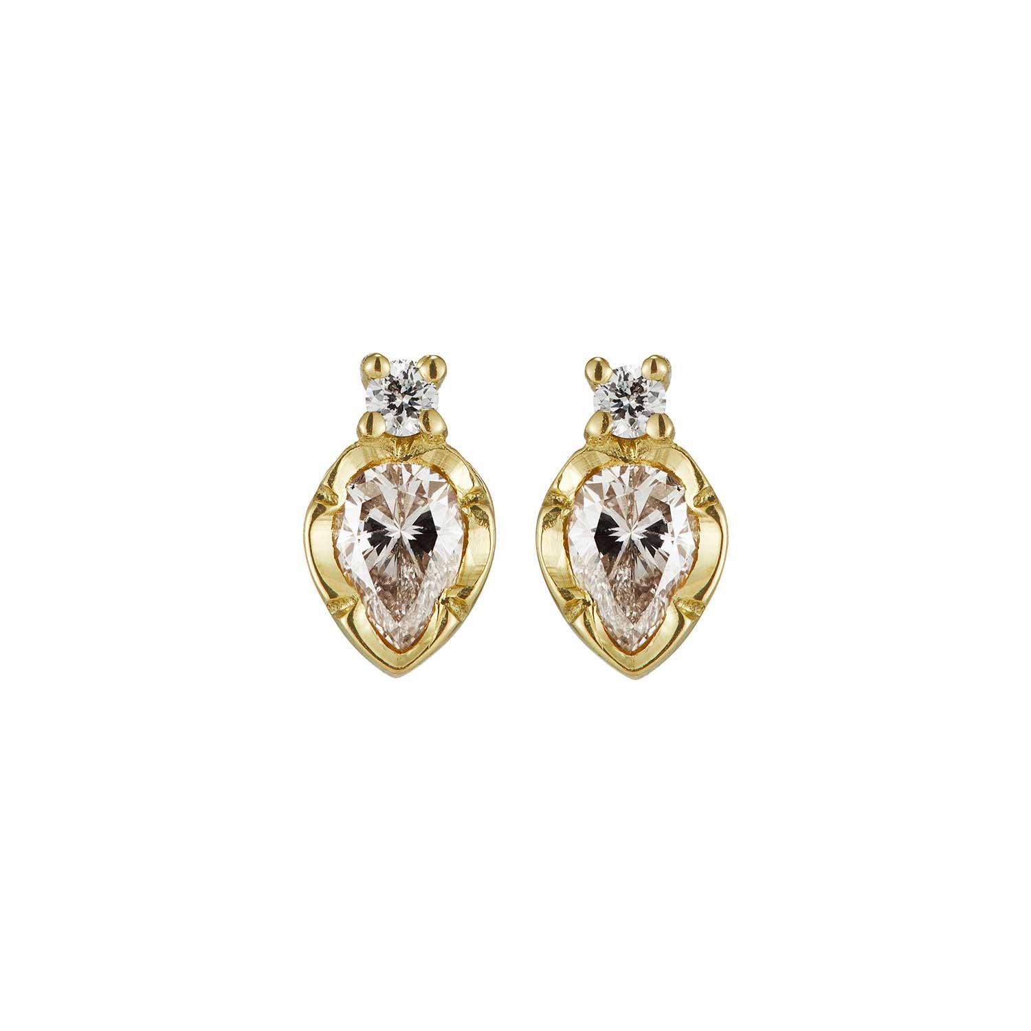 Natalie Perry at E.C.One London Pear Diamond Studs with Flower Setting