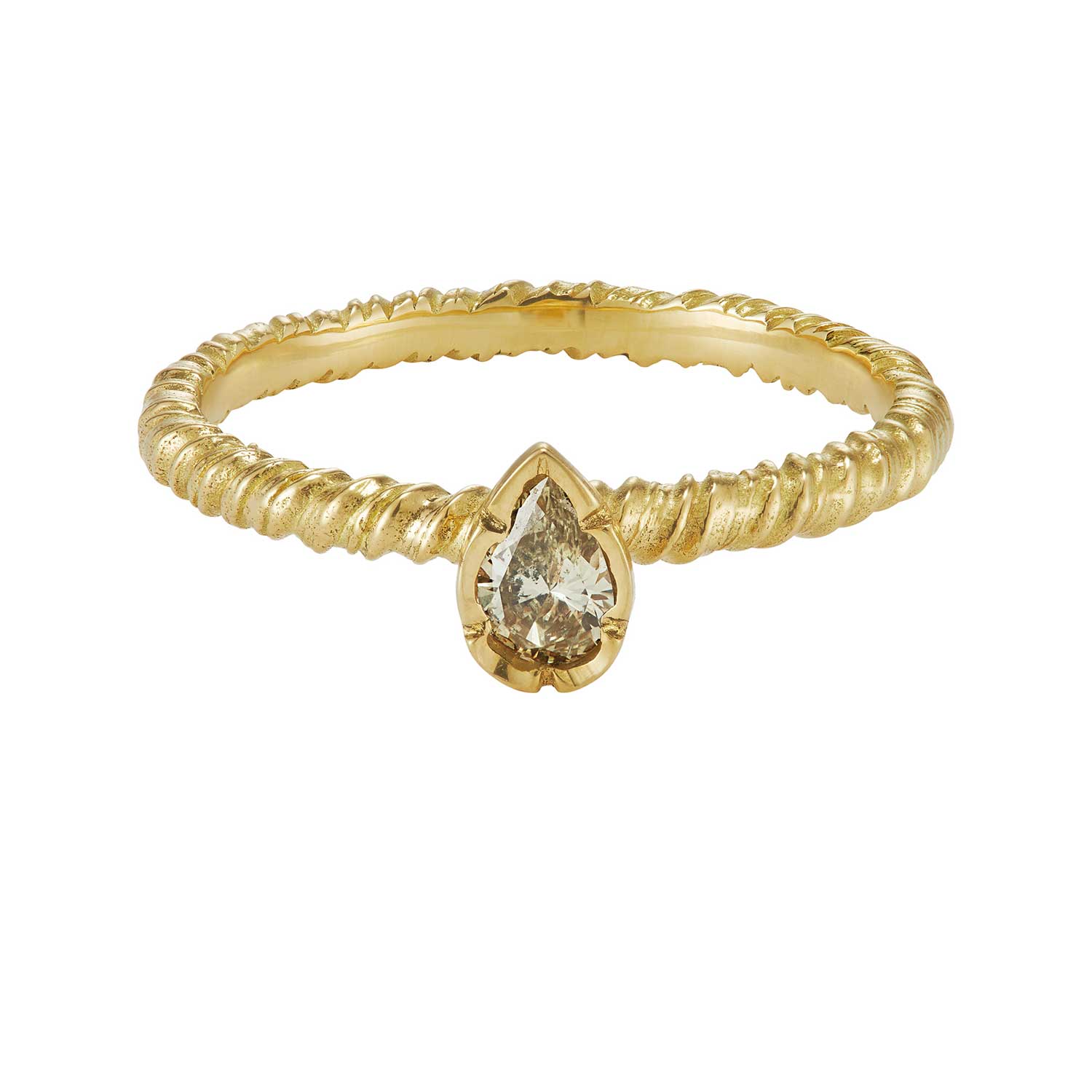 Natalie Perry at ethical jeweller E.C.One London Sage Green Pear-Shaped Diamond Solitaire Ring