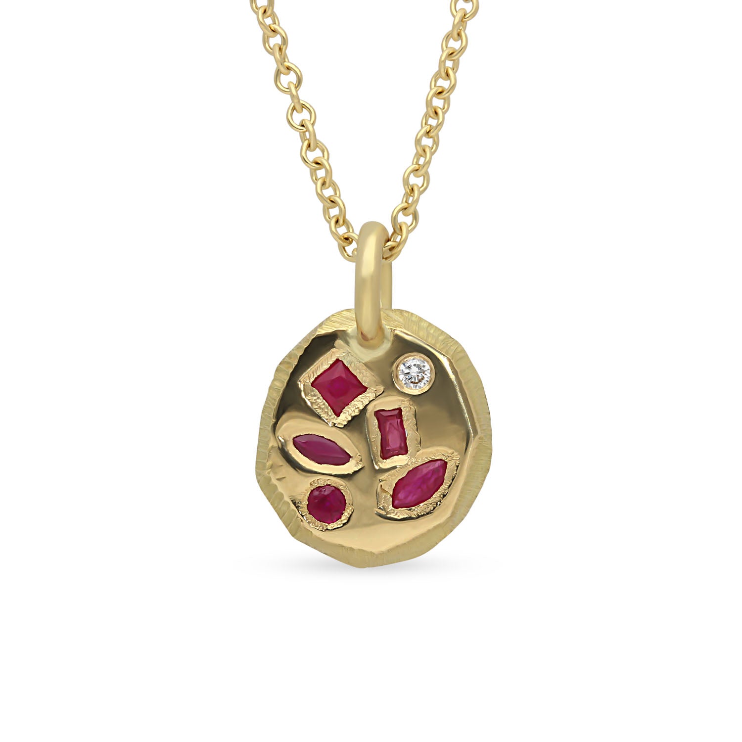 Page Sargisson at E.C.One London CARVED Pendant Necklace Gold with Rubies & Diamond