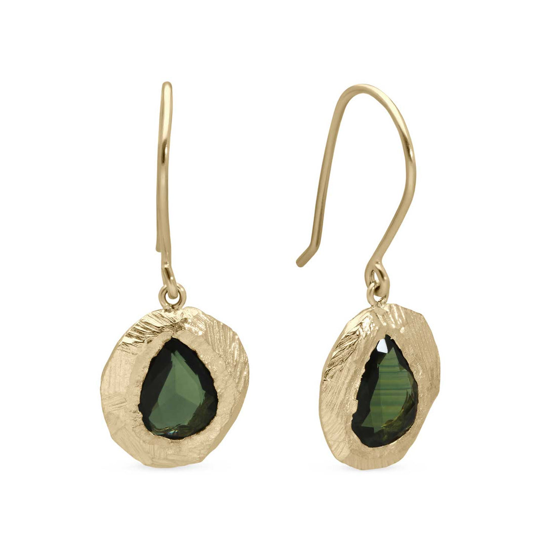 Page Sargisson at E.C.One London DROP Earrings Gold with Rose Cut Green Sapphire