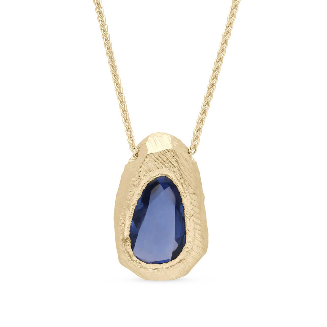 Page Sargisson at E.C.One London CARVED Pendant Necklace Gold with Rose Cut Blue Sapphire