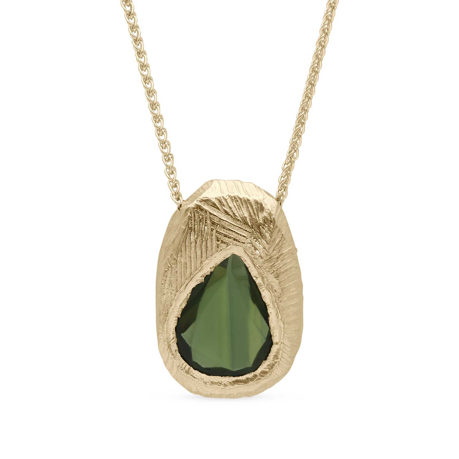 Page Sargisson at E.C.One London CARVED Pendant Necklace Gold with Rose Cut Green Sapphire