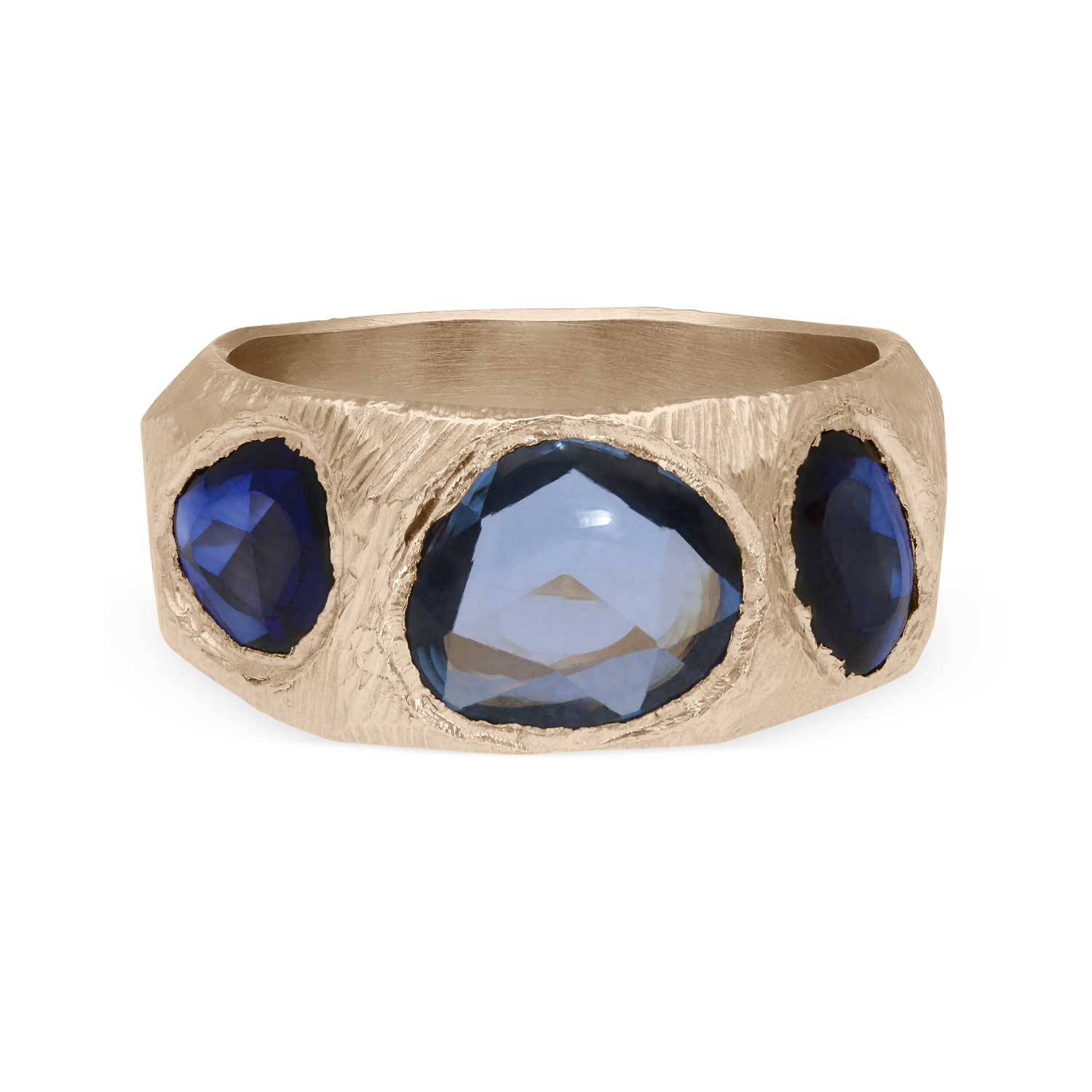 Page Sargisson at E.C.One London CARVED Gold Ring with 3 Blue Sapphires