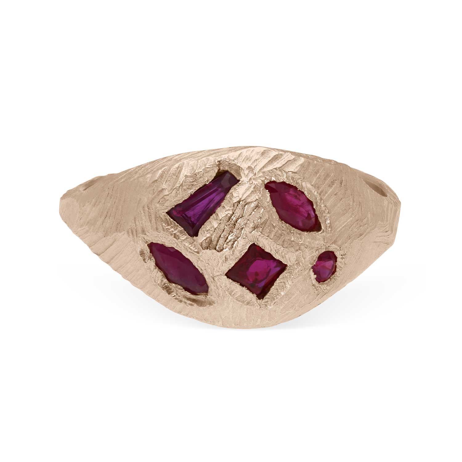 Page Sargisson at E.C.One London SIGNET Tapered Gold Ring with 5 Rubies