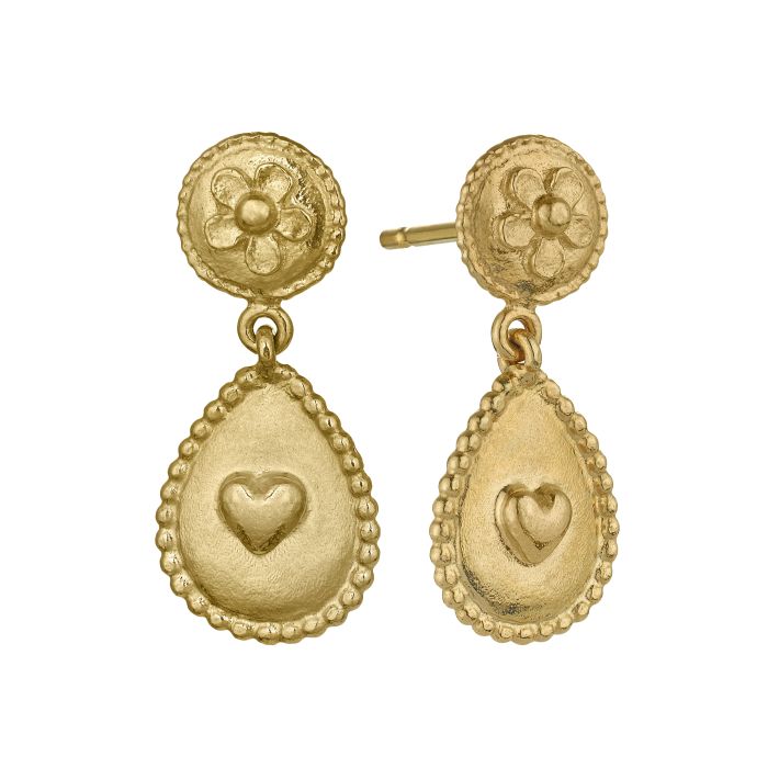 Alex Monroe at E.C. One London Love of Nature Heart & Flower Drop Earrings Gold Plated