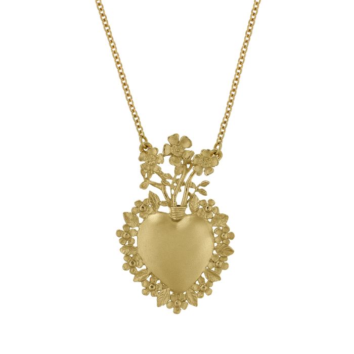 Alex Monroe at E.C.One Floral Sacred Heart Pendant Necklace Gold Plated