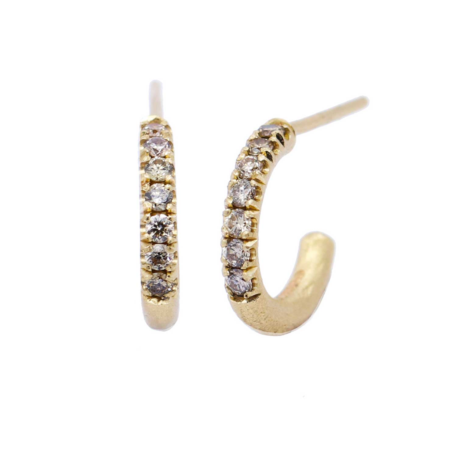 Belle Smith at E.C.One Pair Small Yellow Gold Hoops with Champagne Diamonds