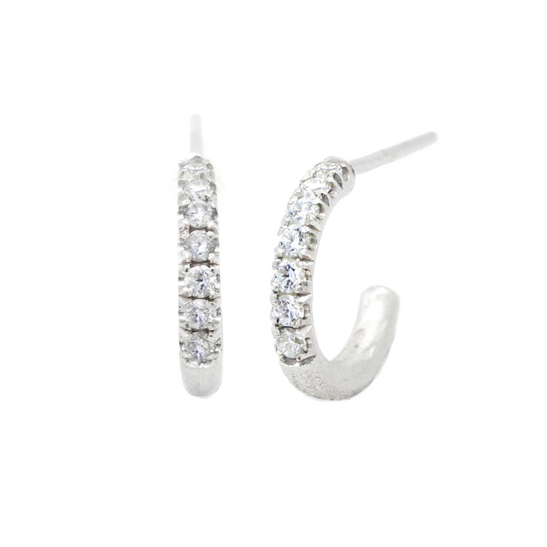 Belle Smith at E.C.One Pair Small Silver Huggie Hoops with Silver Diamonds