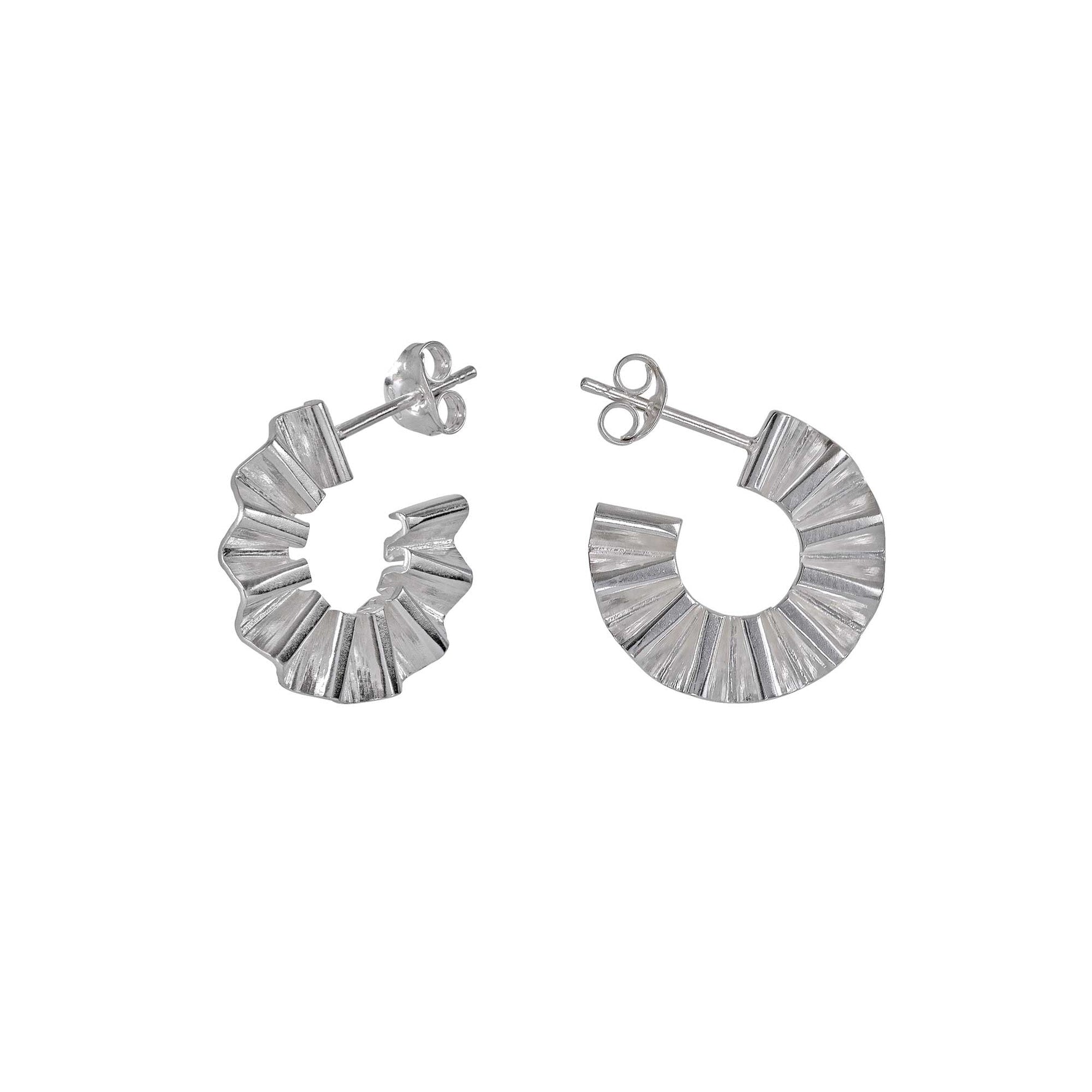 Small Sun Ray Hoop Earrings Silver