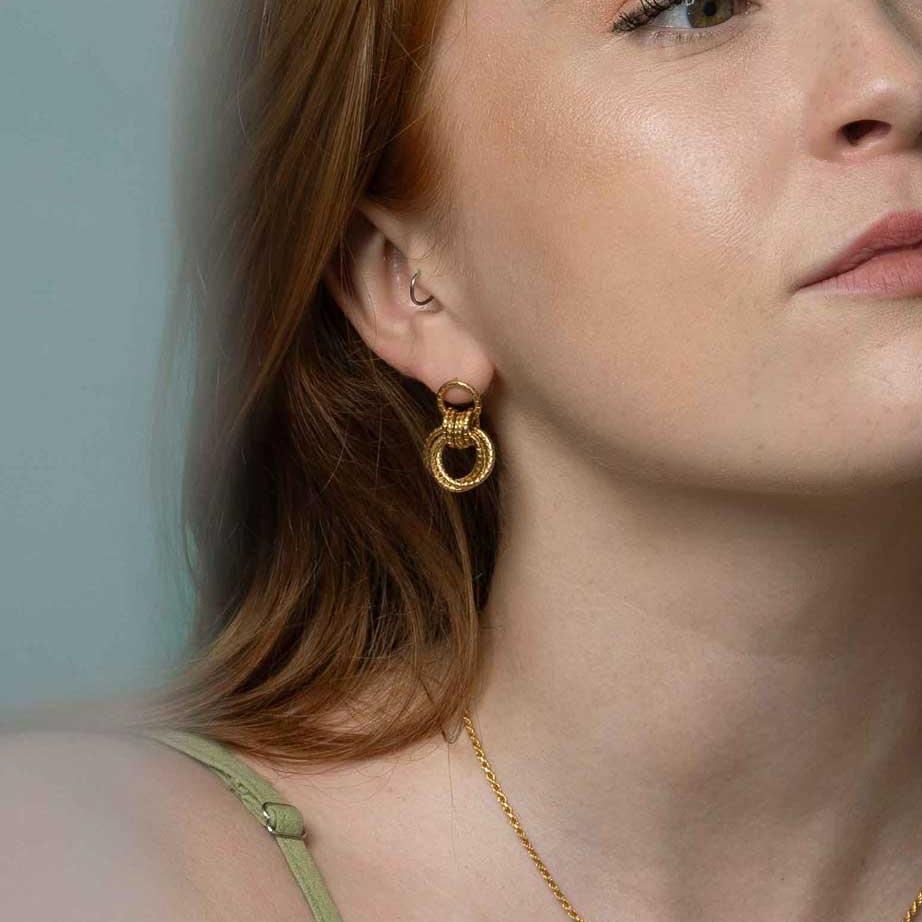 Cara Tonkin at E.C.One London  Serpentine Linked Loop Drop Earrings Gold Plated