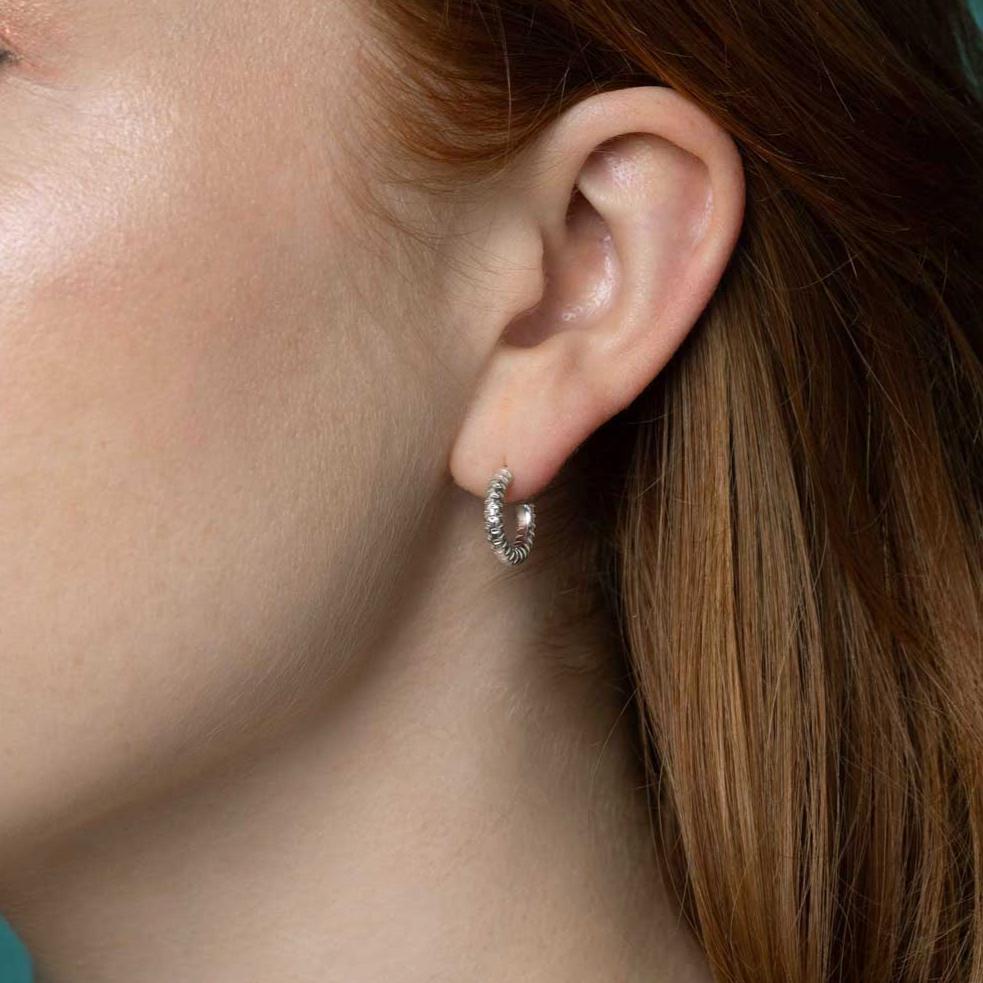 Cara Tonkin at E.C.One London Serpentine Textured Mini Hoop Earrings Silver