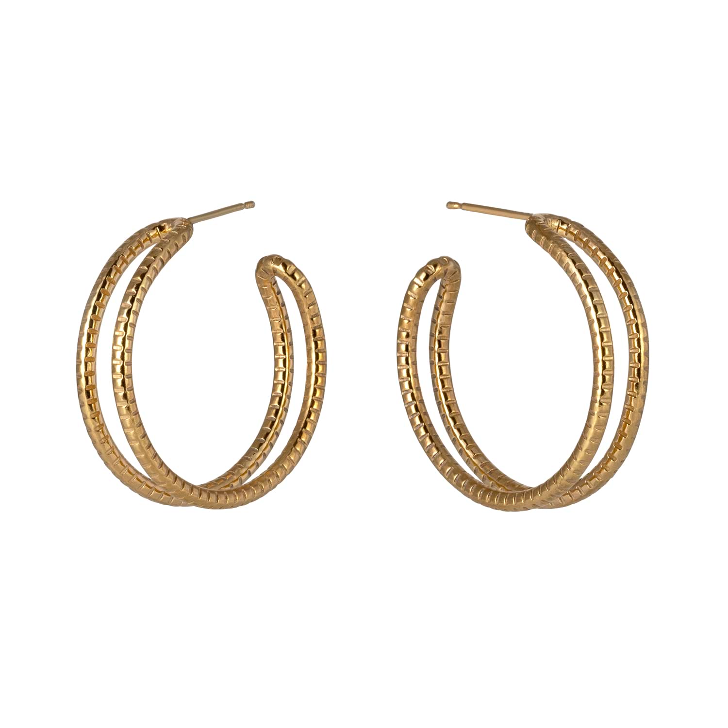 Cara Tonkin at E.C.One London Serpentine Large Textured Parallel Hoop Earrings Gold Plated