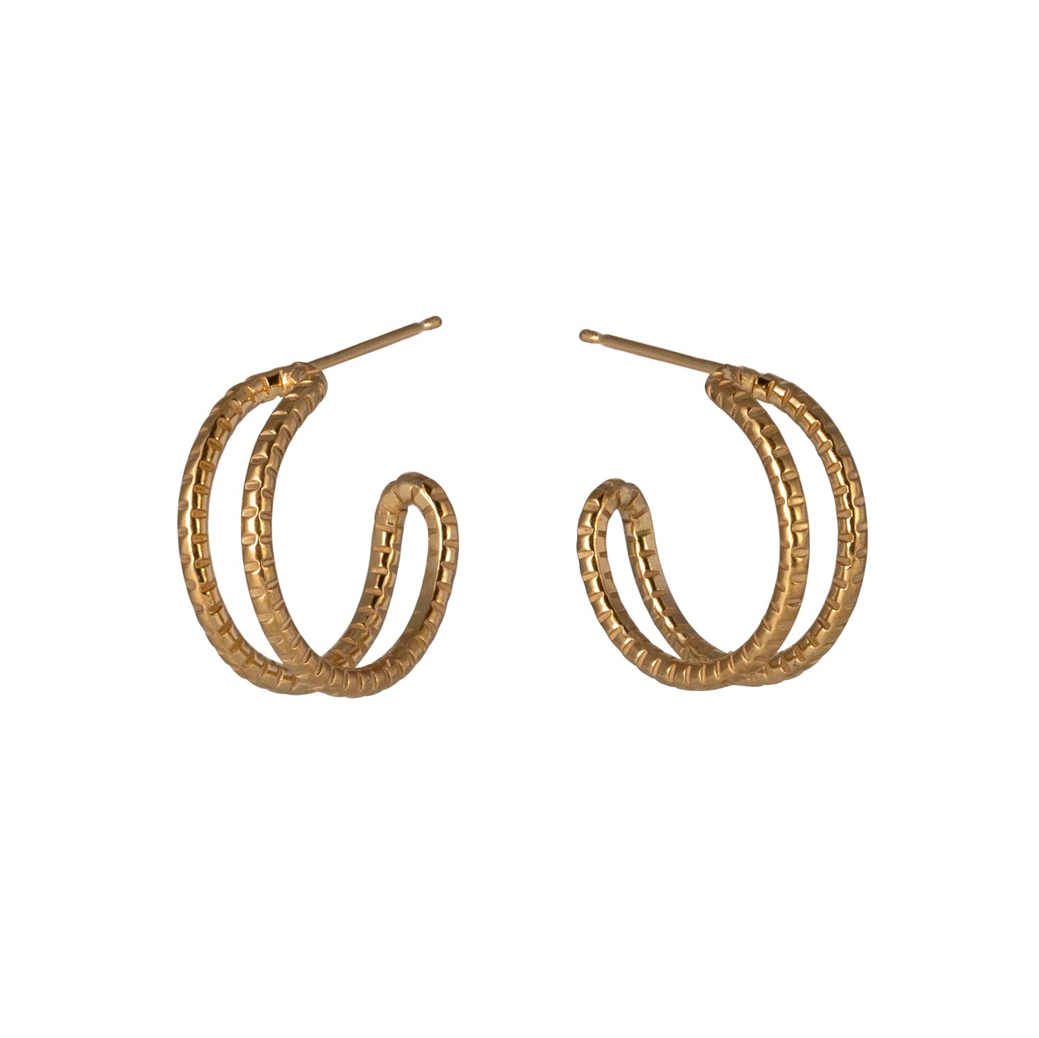 Cara Tonkin at E.C.One London Serpentine Medium Textured Parallel Hoop Earrings Gold Plated