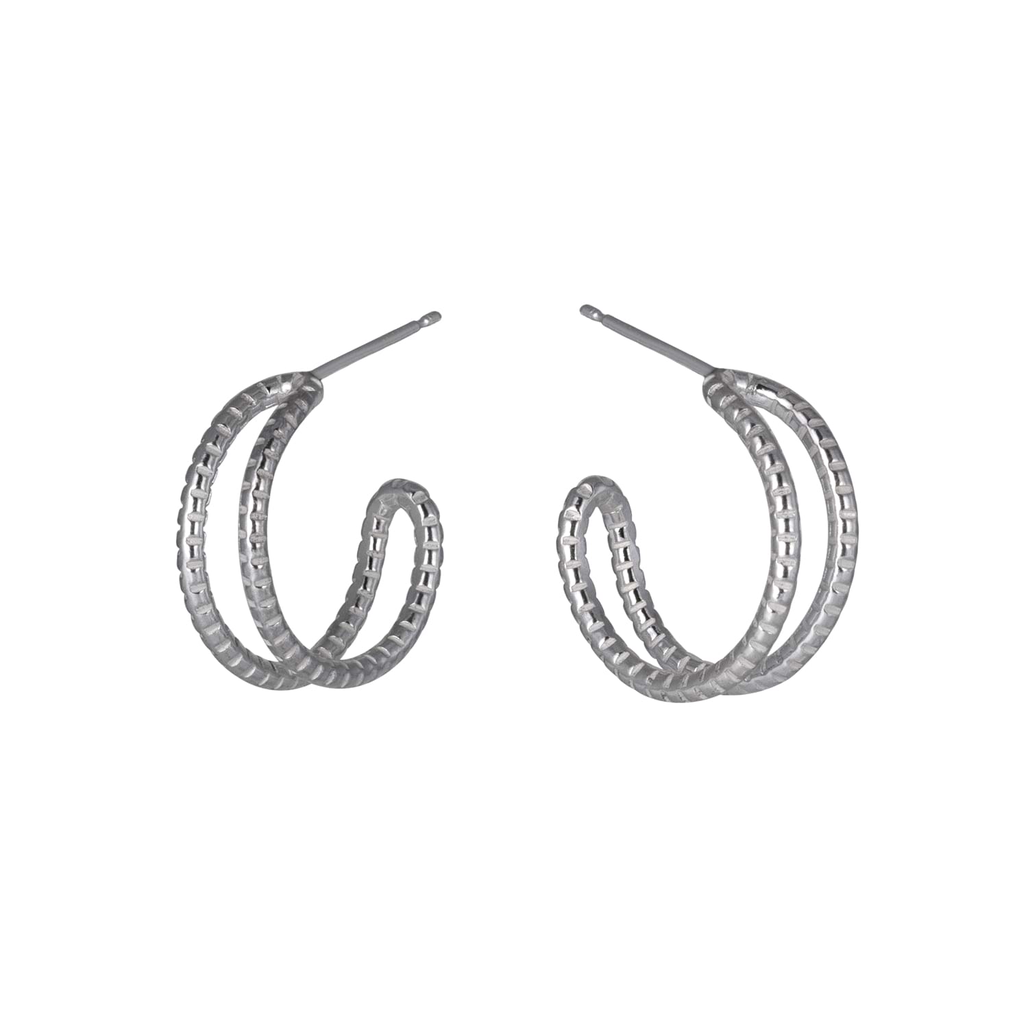 Cara Tonkin at E.C.One London Serpentine Medium Textured Parallel Hoop Earrings Silver