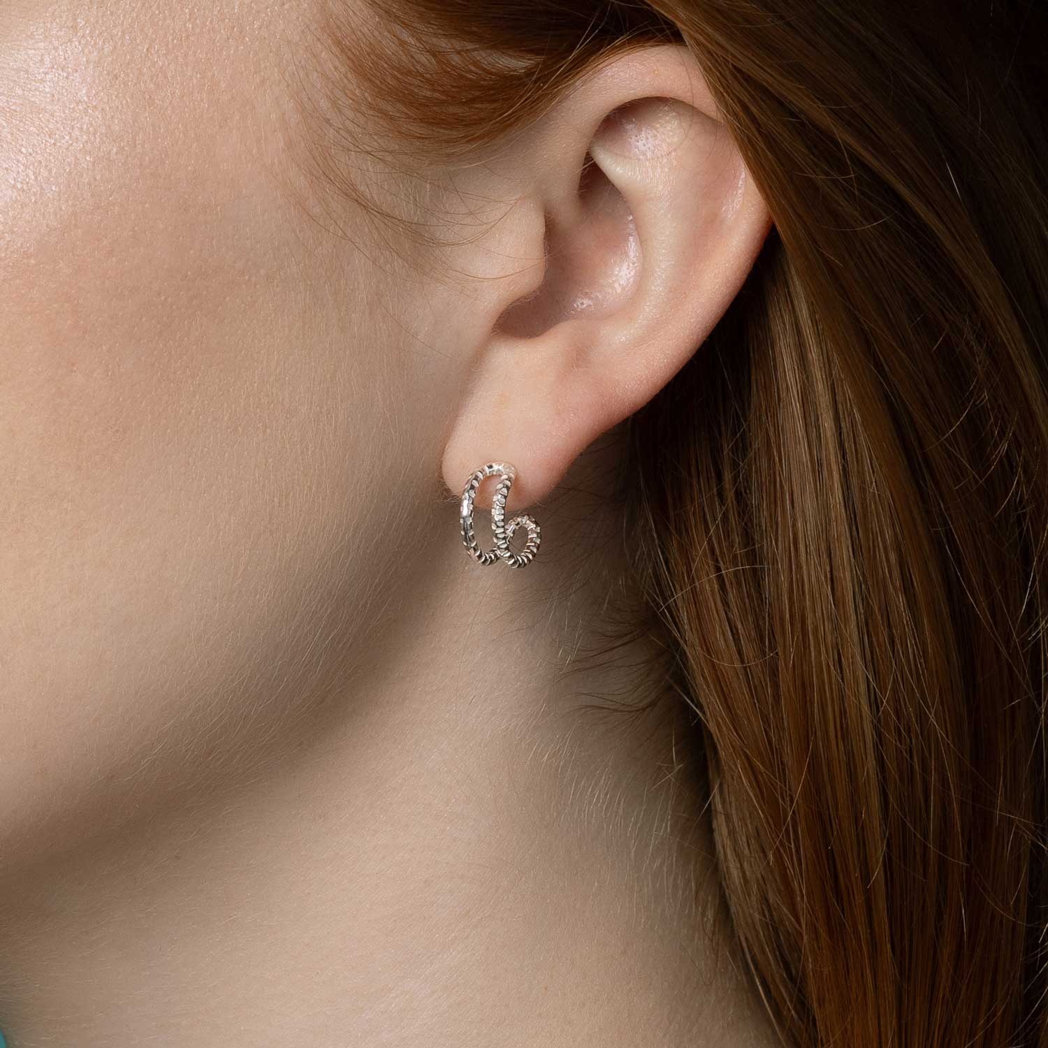 Cara Tonkin at E.C.One London Serpentine Small Textured Parallel Hoop Earringsb Silver