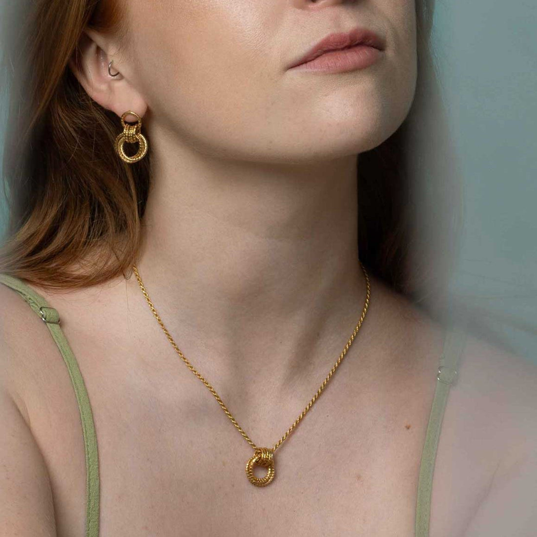 Cara Tonkin at E.C.One London Serpentine Triple Loop Pendant Gold Plated