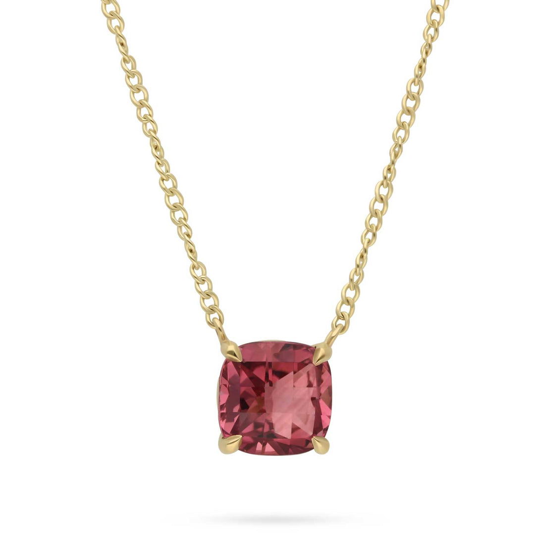 Cushion Pink Tourmaline gold Pendant Necklace