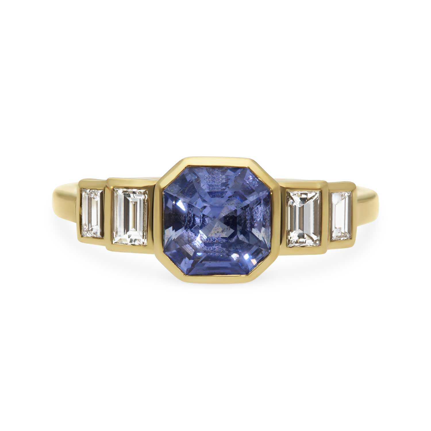 E.C. One EVELYN Deco Octagon Blue Sapphire Yellow Gold Engagement Ring handmade in our B Corp London workshop