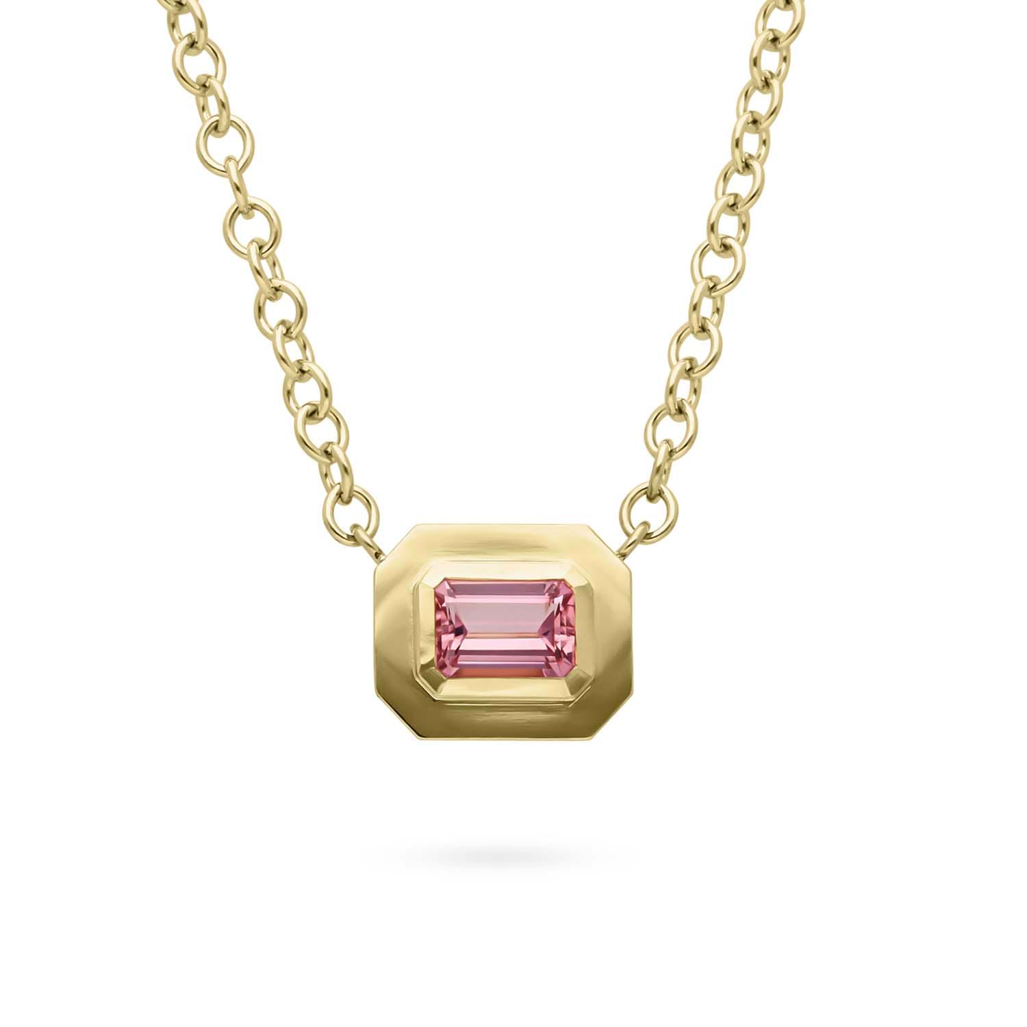 FRAME Large Framed Pink Tourmaline Gold Necklace by ethical jewellers E.C.One London, made in our B Corp London workshop