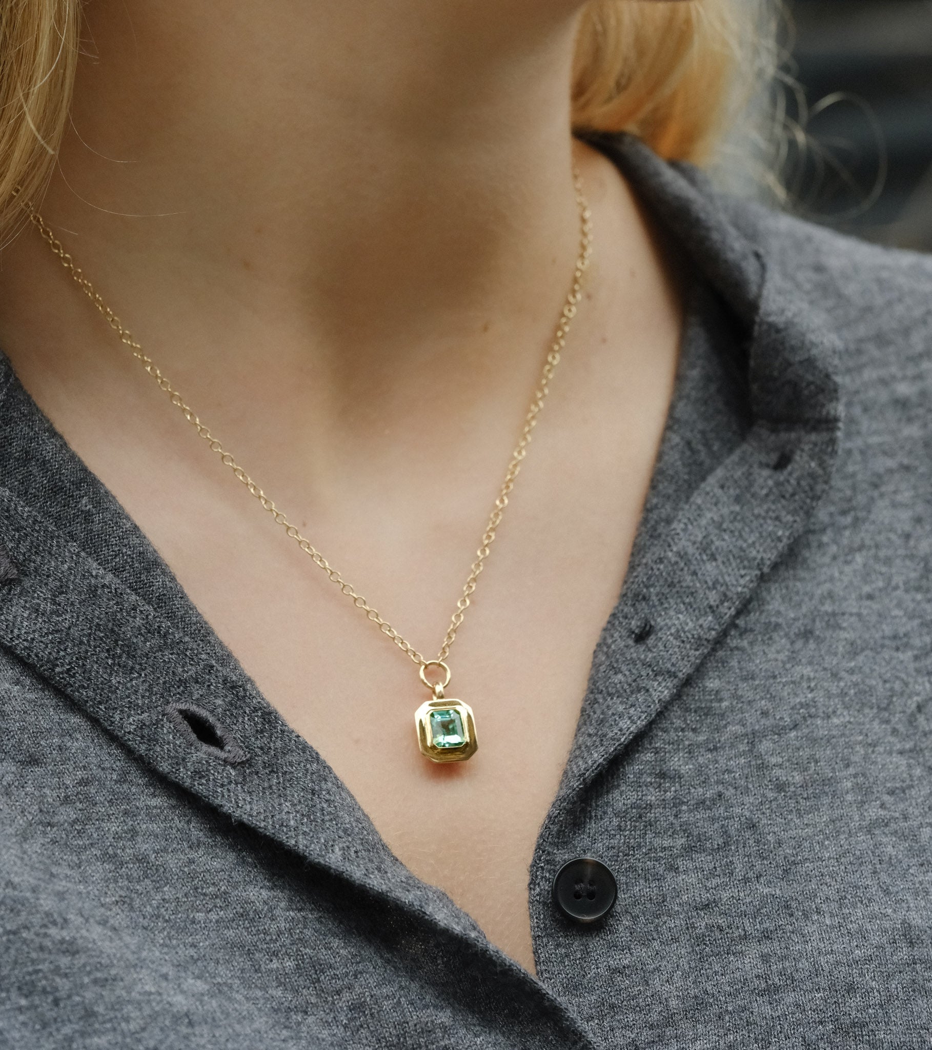 FRAME Large Framed Mint Tourmaline Gold Necklace by ethical jewellers E.C.One London, made in our B Corp London workshop