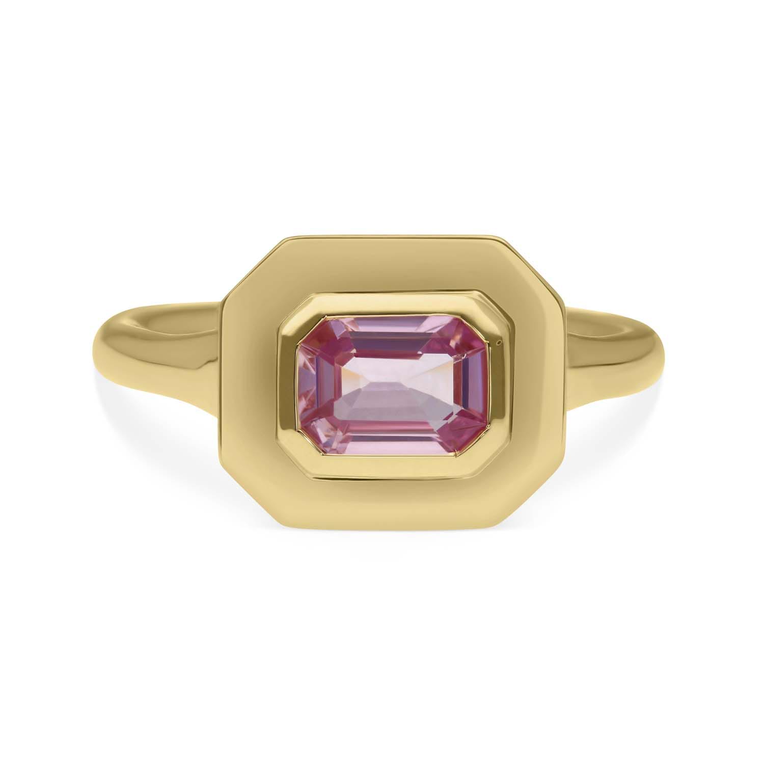 FRAME Gold Octagonal Pink Sapphire Ring by ethical jewellers E.C.One London, made in our B Corp London workshop 