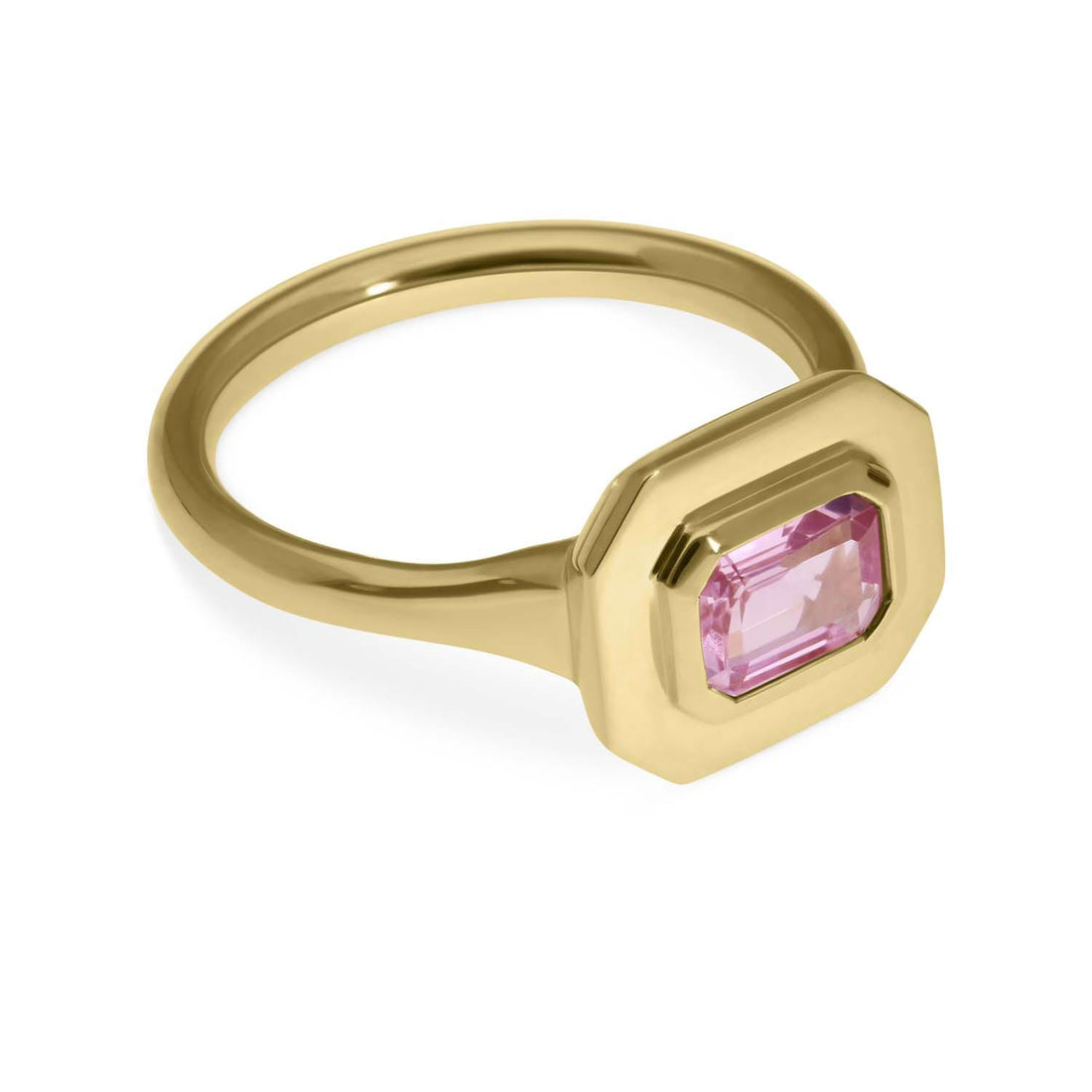 FRAME Gold Octagonal Pink Sapphire Ring by ethical jewellers E.C.One London, made in our B Corp London workshop 