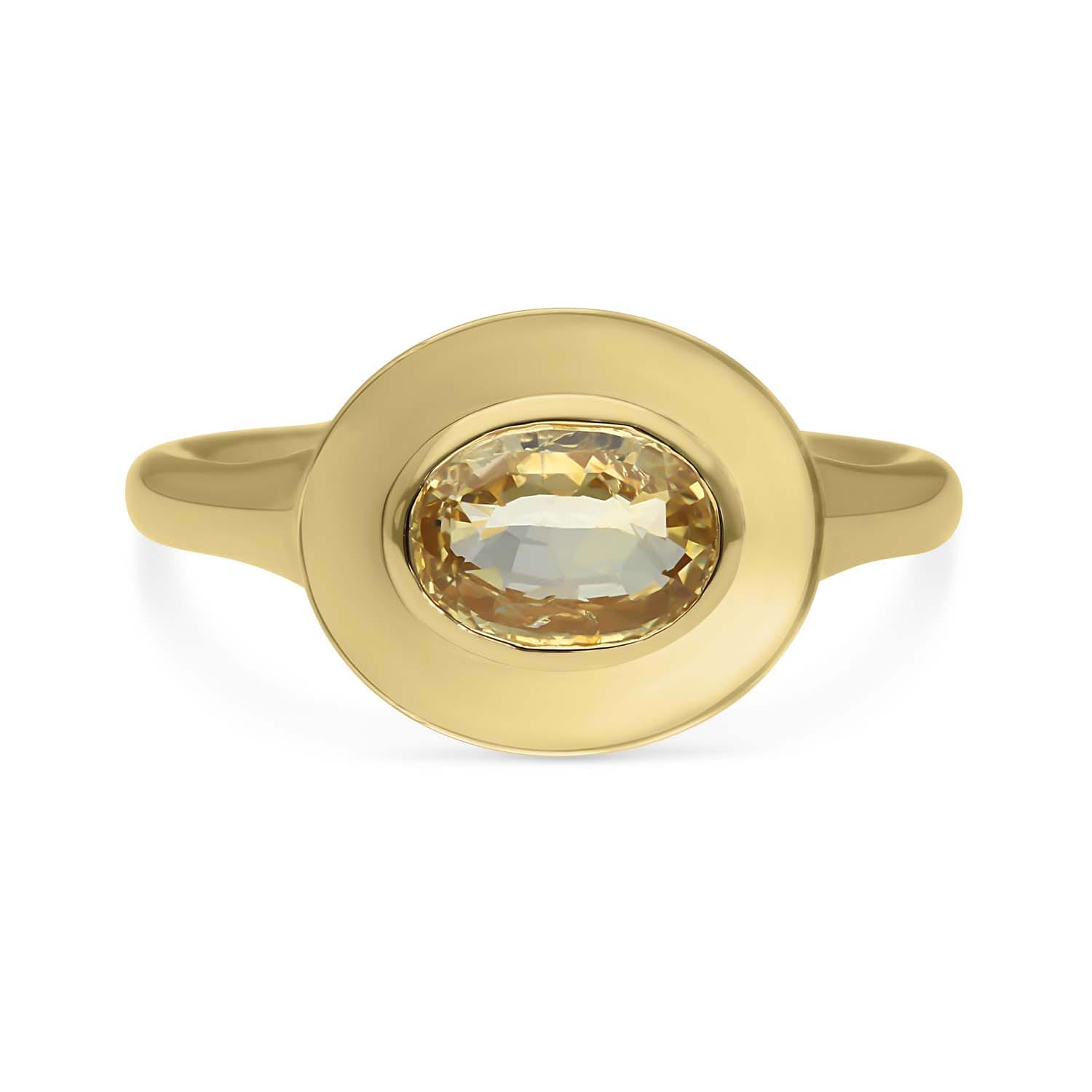 FRAME Gold Oval Yellow Sapphire Ring by ethical jewellers E.C.One London, made in our B Corp London workshop